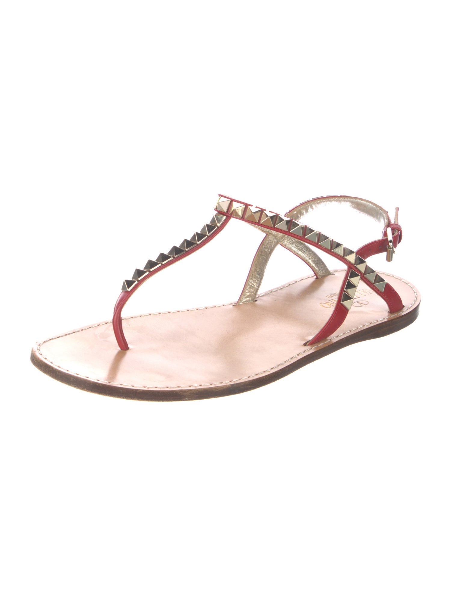 Valentino Rockstud Accents Leather T-Strap Sandals